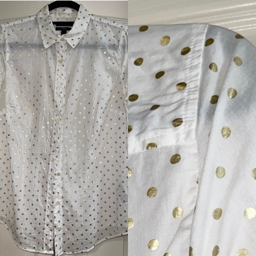 J. CREW White & Gold Polka Dot Button-down Shirt